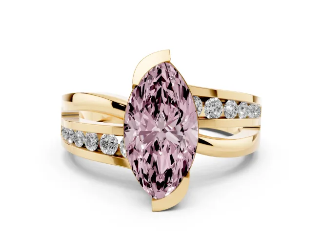 Marquise Graduated Bypass Engagement Ring Setting for a Fancy Pink Lab-Grown Diamond | Yellow Gold