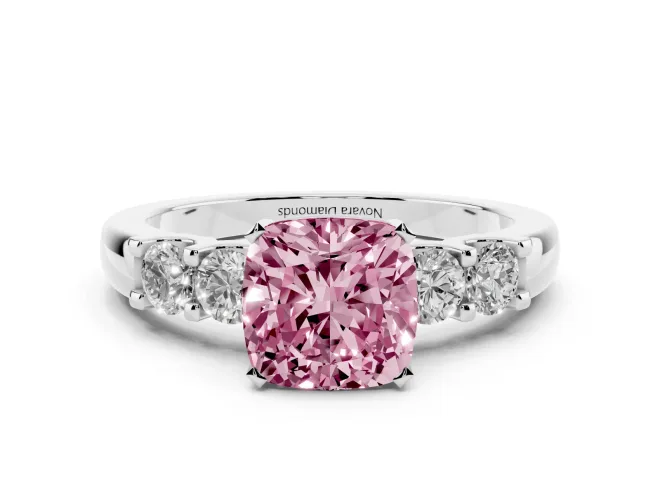 Cushion Cut Five Stone Engagement Ring Setting for a Fancy Pink Lab-Grown Diamond | White Gold