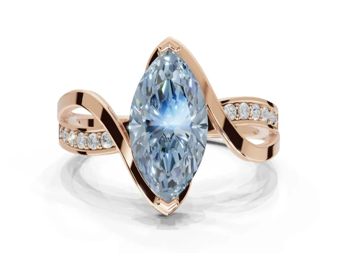 Marquise Bypass Solitaire Engagement Ring Setting for a Fancy Blue Lab-Grown Diamond | Pavé Strands | Rose Gold