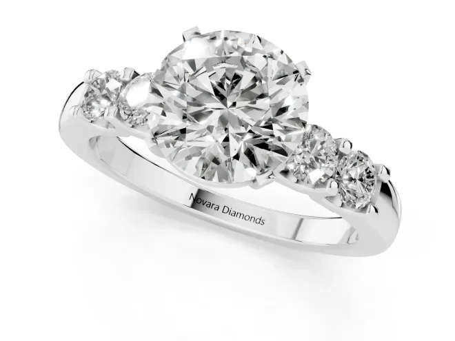 Round Cut Diamond Five-Stone Prong Set Engagement Ring Set in Silver with Channel Band – second view