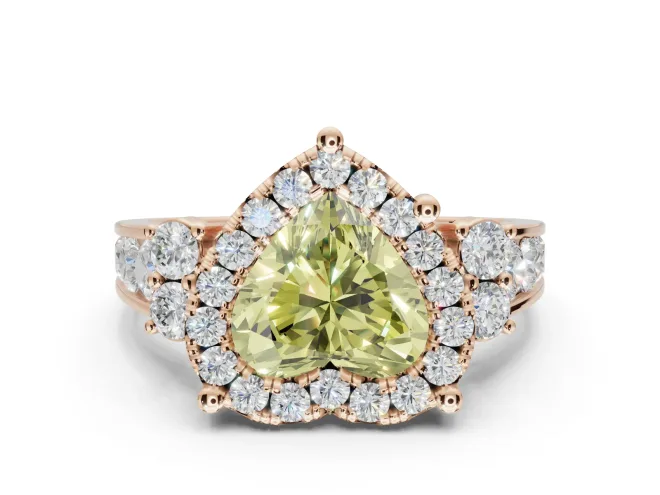 Heart-Shaped Halo Engagement Ring Setting for a Fancy Yellow Lab-Grown Diamond | Graduated Channel Band | Rose Gold