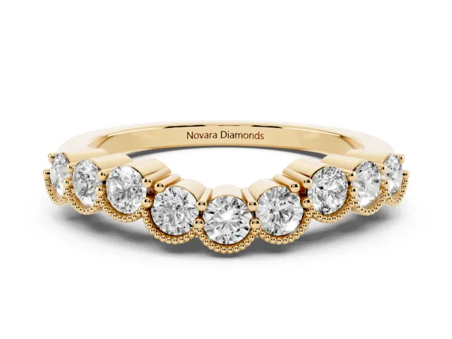 Round Lab-Grown Diamond Vintage Milgrain Half Eternity Band | Scalloped Cups | Yellow Gold
