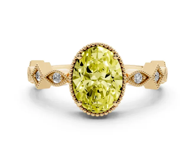 Oval Milgrain Bezel Engagement Ring Setting for a Fancy Yellow Lab-Grown Diamond | Yellow Gold