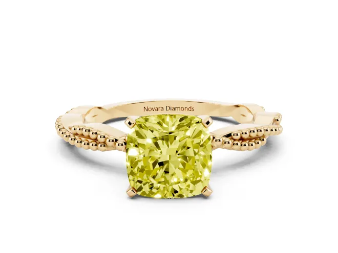 Cushion Cut Twisted Engagement Ring Setting for a Fancy Yellow Lab-Grown Diamond | Beaded Twist | Yellow Gold