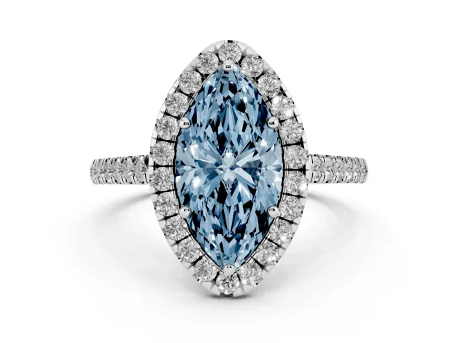 Marquise Halo Engagement Ring Setting for a Fancy Blue Lab-Grown Diamond | Pavé Shoulders | Platinum