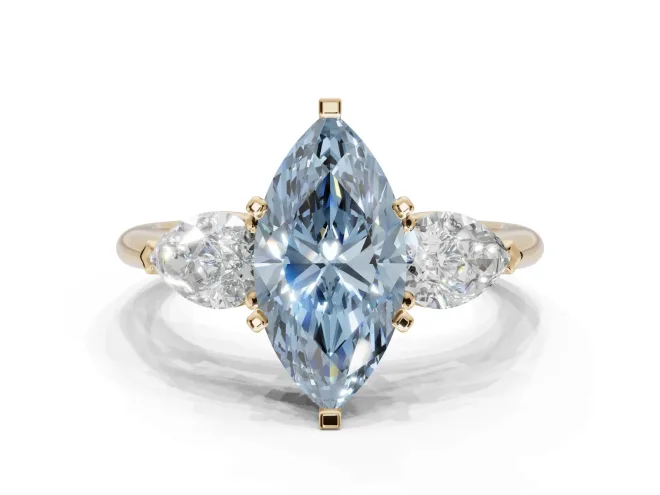Marquise 3-Stone Engagement Ring Setting for a Fancy Blue Lab-Grown Diamond | Yellow Gold