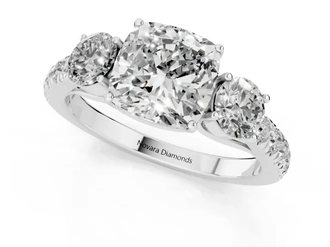 Cushion Cut Three Stone Engagement Ring Setting | Sterling Silver – second view