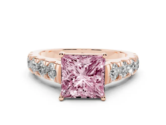 Princess Cut Engagement Ring Setting for a Fancy Pink Lab-Grown Diamond | Rose Gold - Design NV-24643