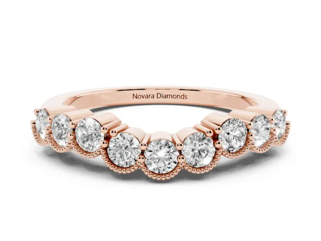 Round Lab-Grown Diamond Vintage Milgrain Half Eternity Band | Scalloped Cups | Rose Gold