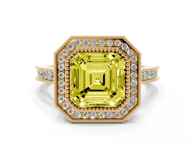 Asscher Cut Halo Engagement Ring Setting for a Fancy Yellow Lab-Grown Diamond | Yellow Gold - Design NV-24721