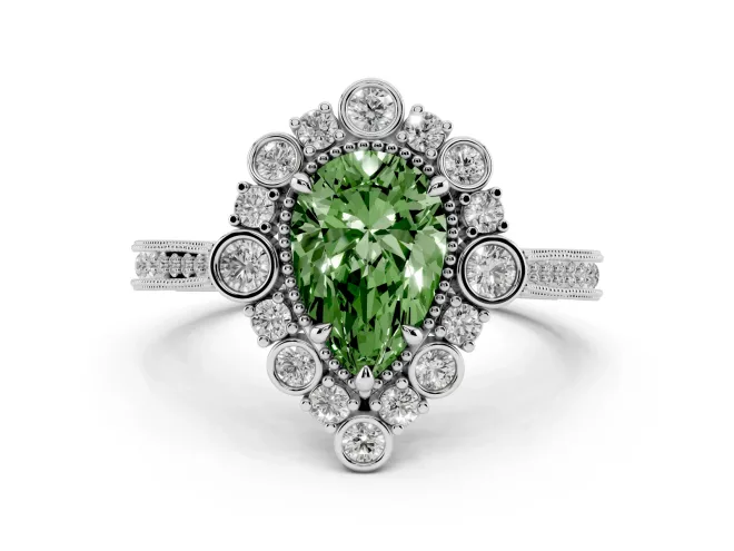 Pear-Shaped Halo Engagement Ring Setting for a Fancy Green Lab-Grown Diamond | Sterling Silver - Design NV-24753