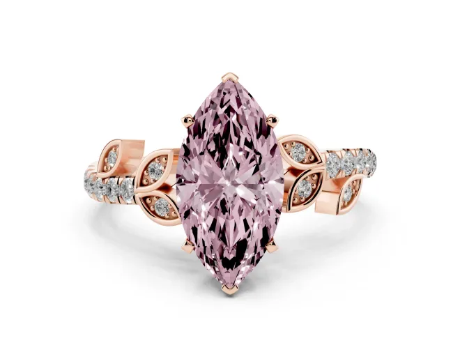 Marquise Leaf Pavé Engagement Ring Setting for a Fancy Pink Lab-Grown Diamond | Rose Gold