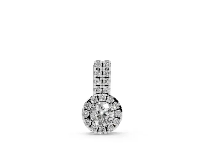 Round Lab-Grown Diamond Halo Pendant Necklace | Elongated Bail | Sterling Silver
