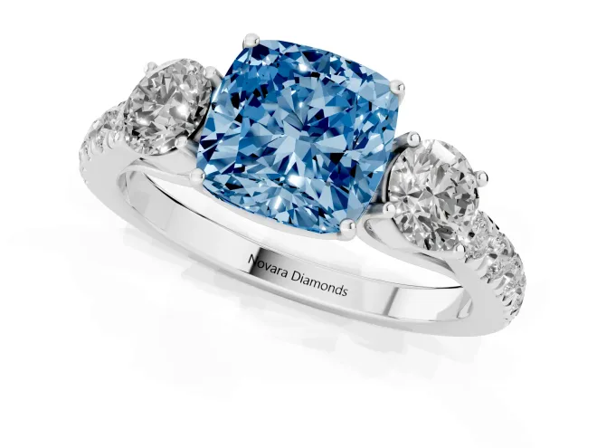 Cushion Cut Engagement Ring Setting for a Fancy Blue Lab-Grown Diamond | Three Stone | Sterling Silver – second view