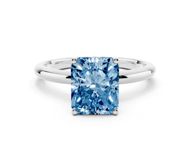 Radiant Cut Hidden Halo Engagement Ring Setting for a Fancy Blue Lab-Grown Diamond | Plain Band | Sterling Silver