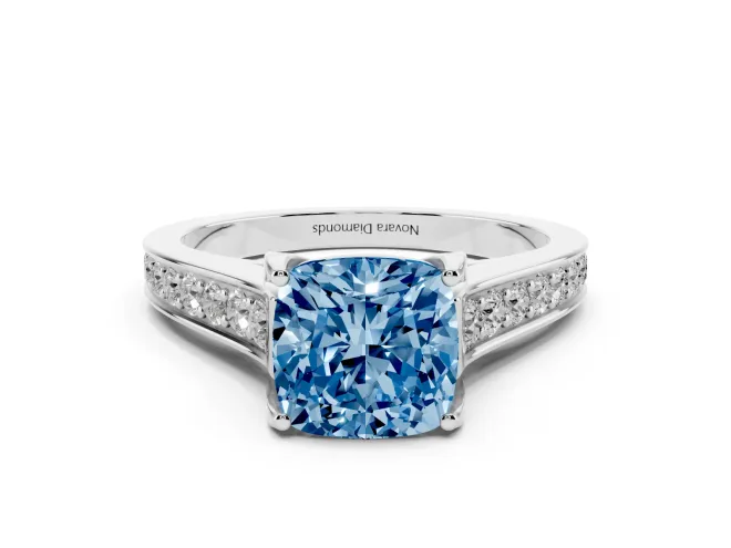 Cushion Cut Graduated Pavé Engagement Ring Setting for a Fancy Blue Lab-Grown Diamond | Platinum