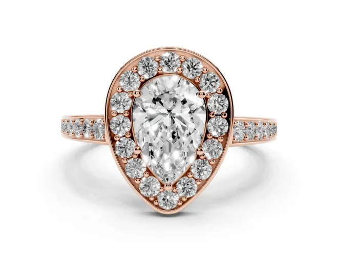Pear-Shaped Framed Halo Engagement Ring Setting | Graduated Pavé Band | Rose Gold