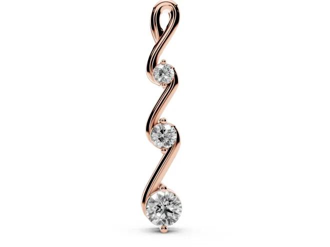 Round Lab-Grown Diamond Three-Stone Vertical Zigzag Pendant Necklace | Loop Bail | Rose Gold