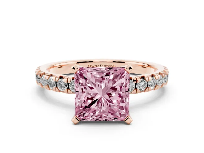 Princess Cut Pavé Solitaire Engagement Ring Setting for a Fancy Pink Lab-Grown Diamond | Rose Gold