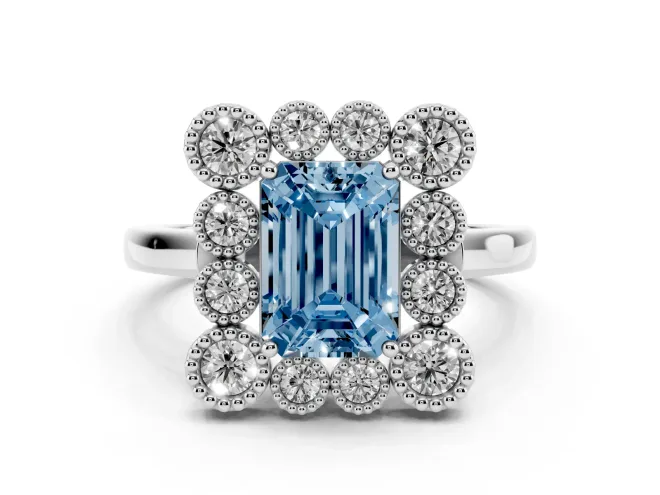 Emerald Cut Halo Engagement Ring Setting for a Fancy Blue Lab-Grown Diamond | Sterling Silver - Design NV-24775