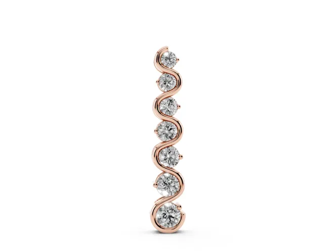 Round Lab-Grown Diamond Graduated Wave Wire Pendant Necklace | Prong Set | Rose Gold
