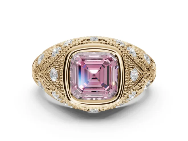 Asscher Cut Vintage Bezel Engagement Ring Setting for a Fancy Pink Lab-Grown Diamond | Yellow Gold