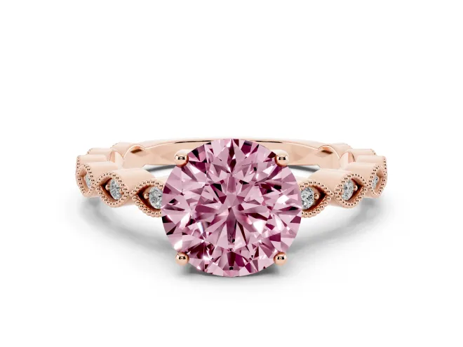 Round Milgrain Solitaire Engagement Ring Setting for a Fancy Pink Lab-Grown Diamond | Rose Gold