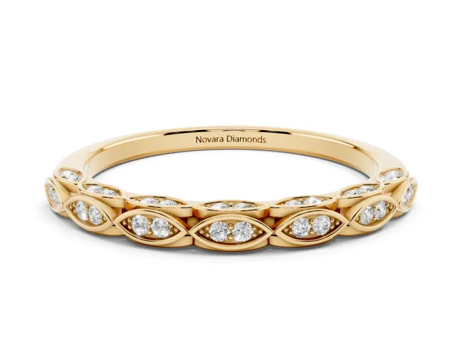 Round Lab-Grown Diamond Pavé Wedding Band | Openwork Marquise Frames | Yellow Gold