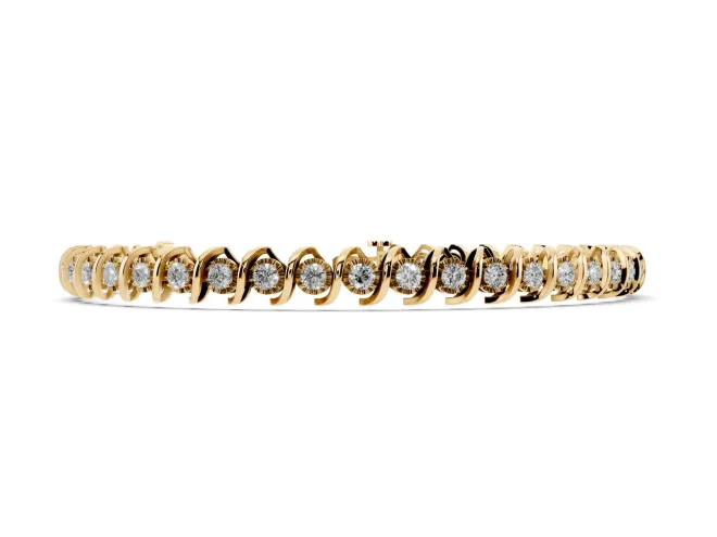 Round Lab-Grown Diamond Swirl Link Tennis Bracelet | Faceted Illusion Plates | Yellow Gold