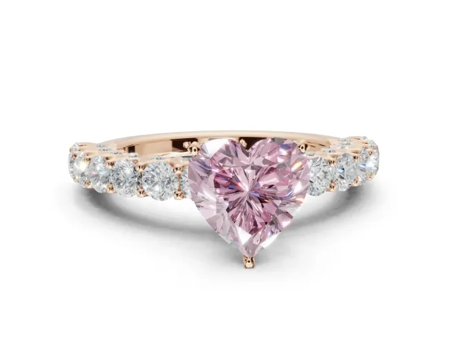 Heart-Shaped Shared Prong Engagement Ring Setting for a Fancy Pink Lab-Grown Diamond | Rose Gold