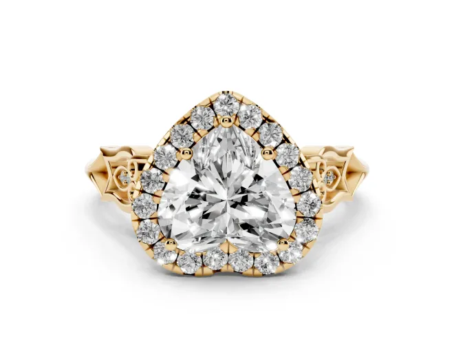 Heart-Shaped Vintage Halo Engagement Ring Setting | Pierced Filigree Shoulders | Yellow Gold