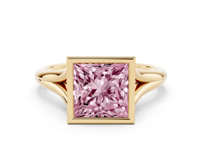 Princess Cut Bezel Engagement Ring Setting for a Fancy Pink Lab-Grown Diamond | Yellow Gold