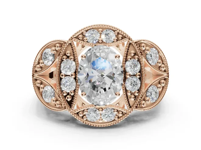 Heart-Shaped Vintage Floral Halo Engagement Ring Setting | Engraved Milgrain Band | Rose Gold