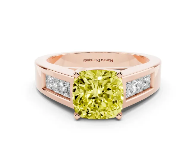 Cushion Cut Channel-Set Engagement Ring Setting for a Fancy Yellow Lab-Grown Diamond | Rose Gold