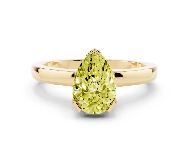 Pear-Shaped Solitaire Engagement Ring Setting for a Fancy Yellow Lab-Grown Diamond | Flat Tab Prongs | Yellow Gold