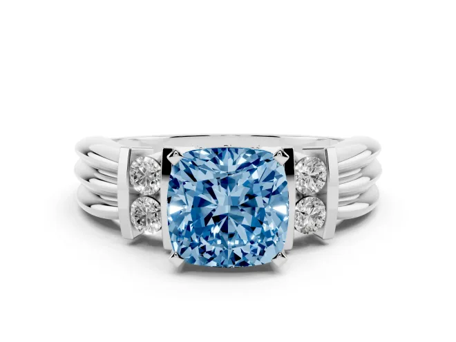 Cushion Cut Bar-Set Engagement Ring Setting for a Fancy Blue Lab-Grown Diamond | Platinum