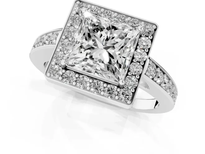 Princess Cut Diamond Halo Pavé Engagement Ring Set in Platinum with Bezel Setting – second view
