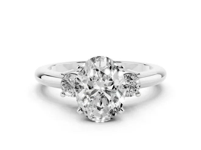 Oval Three Stone Engagement Ring Setting | Round Side Stones | Platinum
