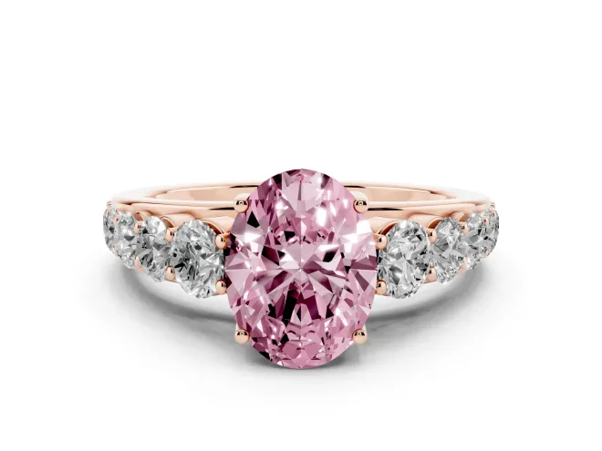 Oval Graduated Side Stone Engagement Ring Setting for a Fancy Pink Lab-Grown Diamond | Flat Top Band | Rose Gold
