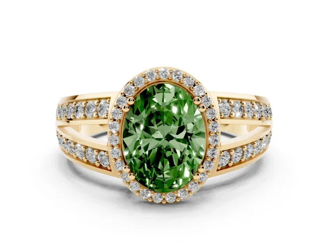 Oval Halo Engagement Ring Setting for a Fancy Green Lab-Grown Diamond | Split Shank | Yellow Gold