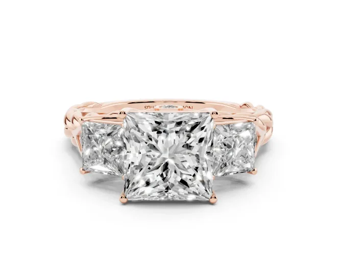 Princess Cut Three Stone Engagement Ring Setting | Braided Band | Rose Gold