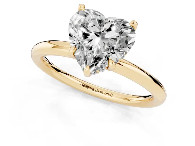 Heart Cut Diamond Solitaire Ring Set in Yellow gold with Thin Band and Prong Setting – second view