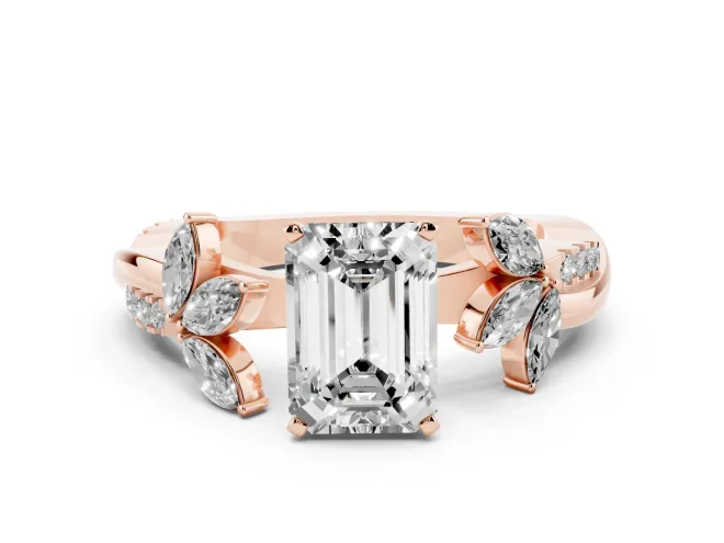 Emerald Cut Floral Vine Engagement Ring Setting | Rose Gold