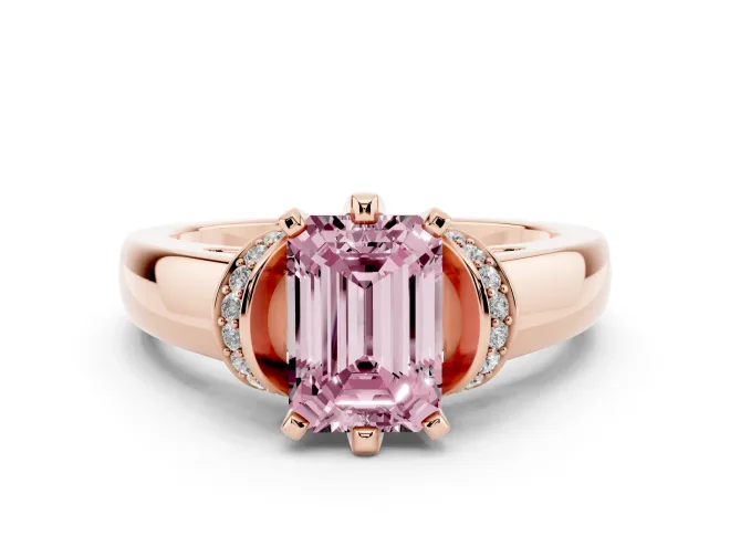 Emerald Cut Pavé Collar Engagement Ring Setting for a Fancy Pink Lab-Grown Diamond | Rose Gold