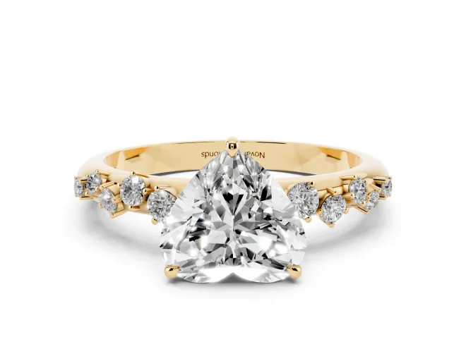 Heart Cut Diamond Cluster Solitaire Ring Set in Yellow gold with Prong Setting