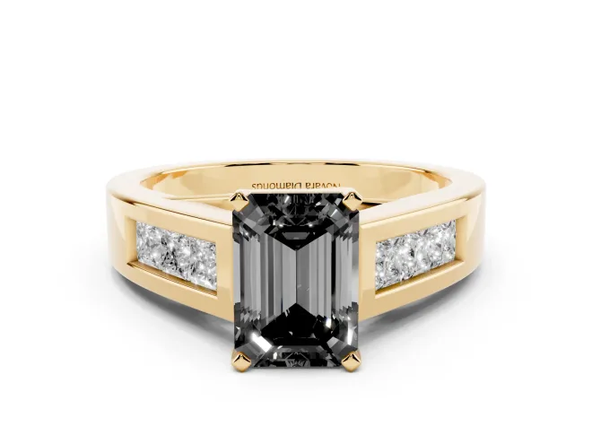 Emerald Cut Channel-Set Engagement Ring Setting for a Black Center | Wide Band | Yellow Gold