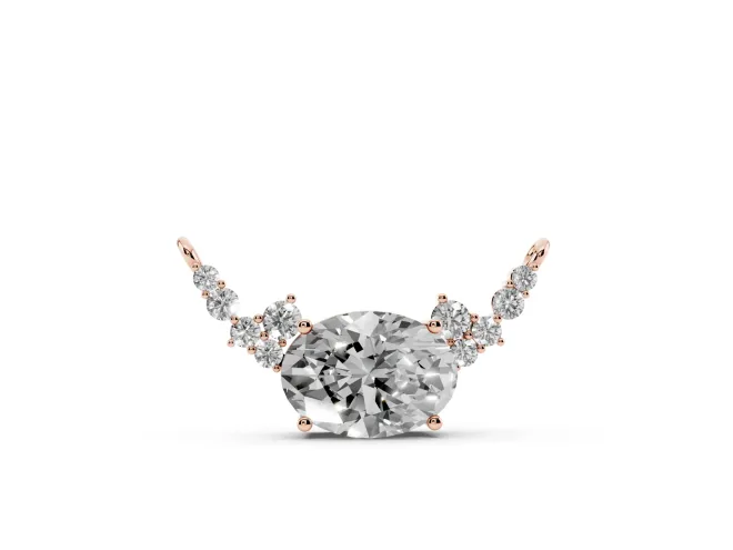 Oval Lab-Grown Diamond East-West Pendant Necklace | Round Accent Arcs | Rose Gold