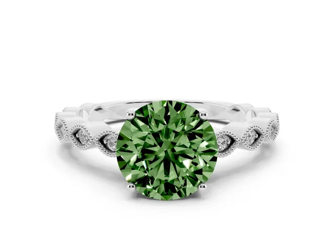 Round Milgrain Solitaire Engagement Ring Setting for a Fancy Green Lab-Grown Diamond | Platinum
