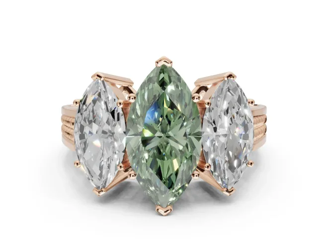 Marquise Three Stone Engagement Ring Setting for a Fancy Green Lab-Grown Diamond | Beaded Shoulders | Rose Gold