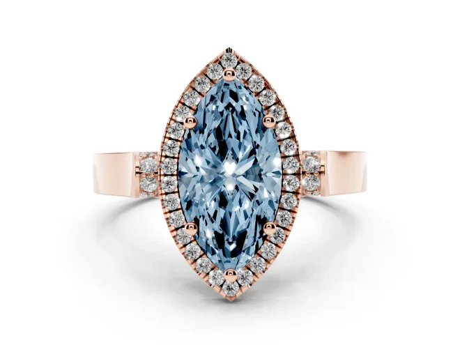 Marquise Halo Engagement Ring Setting for a Fancy Blue Lab-Grown Diamond | Pavé Panel Shoulders | Rose Gold